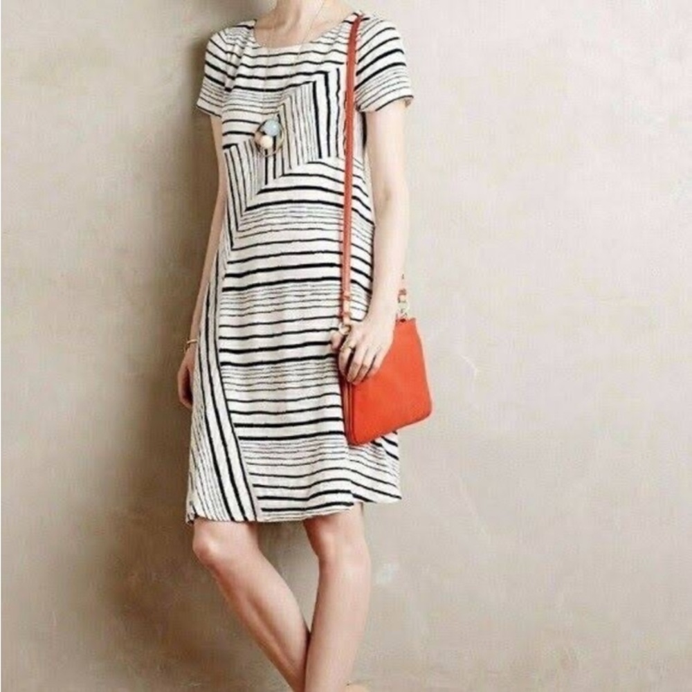 Anthro Maeve Abstract Stripe Short Sleeve Swing Tunic Dress - Picture 3 of 9